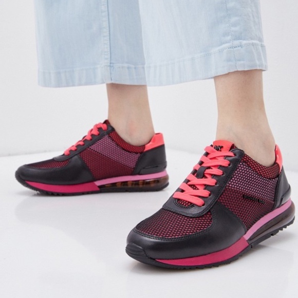 MICHAEL KORS Allie Trainer Extreme Fuchsia Pink Black Leather Fashion Sneaker - Picture 2 of 11